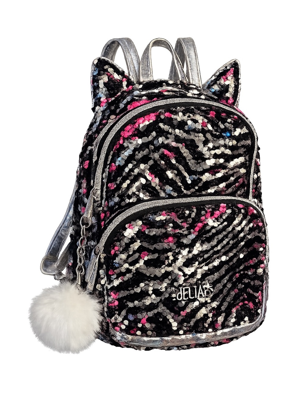 dELiA*s Sequin Zebra Cat-Ear Mini Backpack in Black, Pink, Silver
